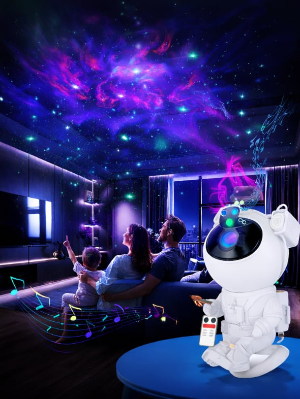 Proyector espacial de astronauta, lámpara LED de techo de nebulosa estrellada para dormitorio,