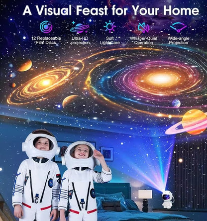 Proyector espacial de astronauta, lámpara LED de techo de nebulosa estrellada para dormitorio,